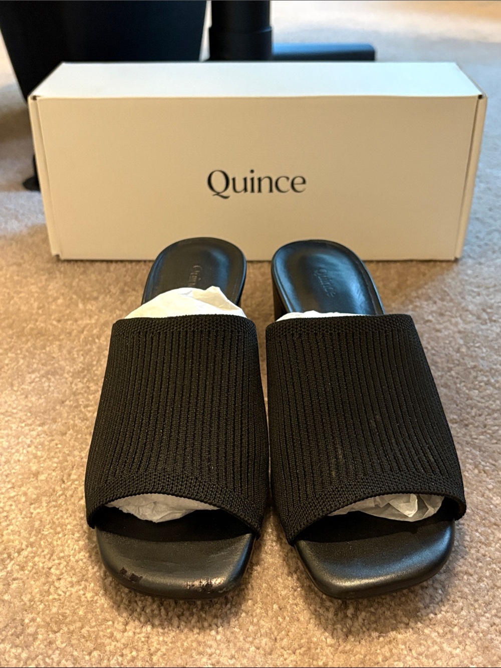 Quince Black Knit Slide Sandals with Open Toe